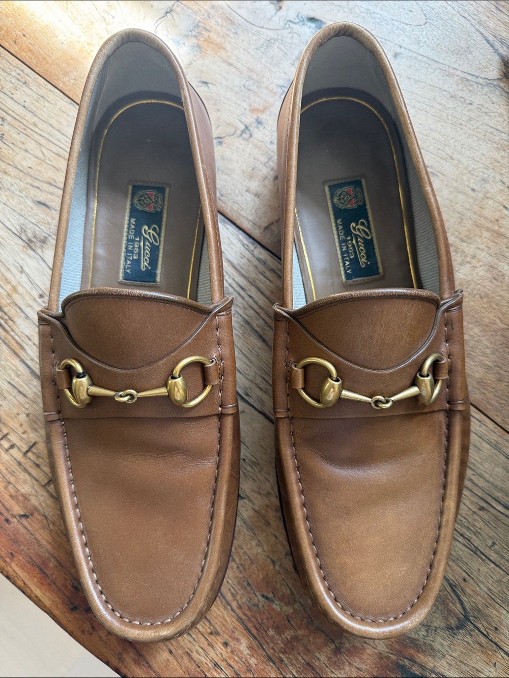 Gucci Tan Leather Horsebit Slip-On Loafers
